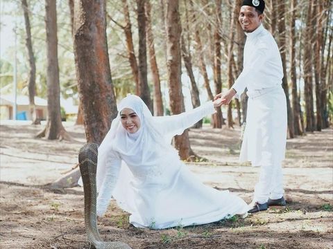 Foto pernikahan pasangan dengan ular king kobra