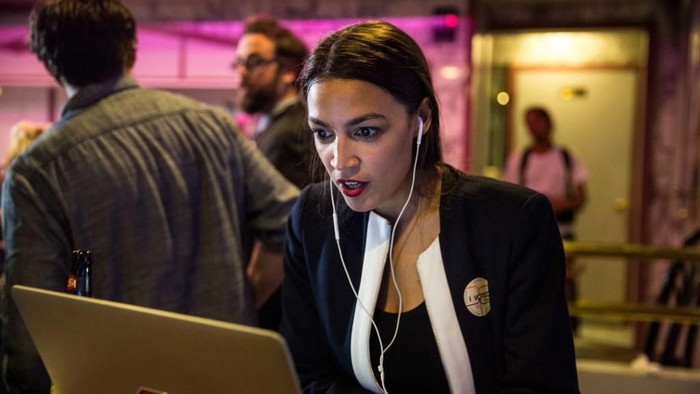 NEW YORK, NY - JUNE 26: Posters for progressive challenger Alexandria Ocasio-Cortez outside her victory party in the Bronx after Ocasio-Cortez upset incumbent Democratic Representative Joseph Crowly on June 26, 2018 in New York City.  Ocasio-Cortez upset Rep. Joseph Crowley in New Yorkâ€™s 14th Congressional District, which includes parts of the Bronx and Queens. (Photo by Scott Heins/Getty Images)