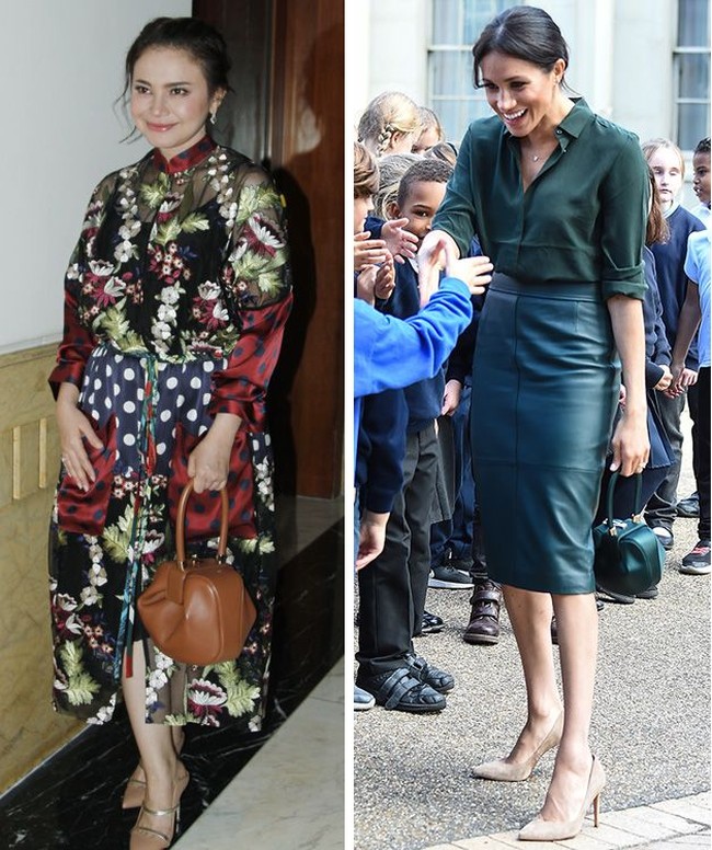 Meghan Markle dan Rossa ternyata memiliki selera yang serupa untuk urusan tas. Mereka diketahui sebagai penggemar karya desainer tas Gabriela Hearst. Keduanya terlihat memakai rancangan Gabriela yang sama secara terpisah. (Foto: Dok. Wolipop, Getty Images)
