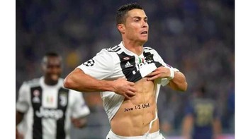 Di partai Liga Champions dini hari tadi, Ronaldo bikin Juve unggul duluan atas Manchester United. Tapi Juve akhirnya kalah 1-2 dan meme ini pun menyindir perayaan gol Ronaldo ke gawang MU. (Foto: Internet/Twitter)