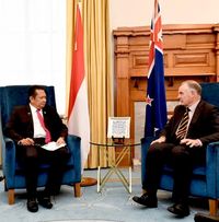  Bamsoet bertemu dengan Ketua Parlemen Selandia Baru Trevor Mallard di Gedung Parlemen Selandia Baru, di Wellington.