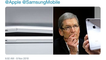 Satu lagi sindiran yang mengingatkan Samsung bahwa pada 2014, Apple sudah punya ponsel yang dapat terlipat. (Foto: Internet/Twitter)