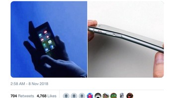 Salah satu sindiran netizen kepada Apple, merujuk pada kasus bendgate pada iPhone 6 beberapa tahun lalu. (Foto: Internet/Twitter)