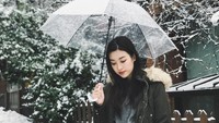 Musim dingin di Seoul, Do My Linh berpose dengan payung transparan yang bikin gayanya makin cantik. (domylinh1310/Instagram)