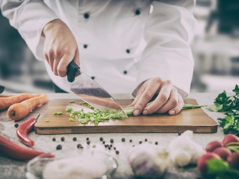 chef cooking food kitchen restaurant cutting cook hands hotel man male knife preparation fresh preparing concept - stock image