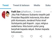 Tangkapan layar akun palsu Fadli Zon. Polisi tengah menyelidiki pemilik akun tersebut