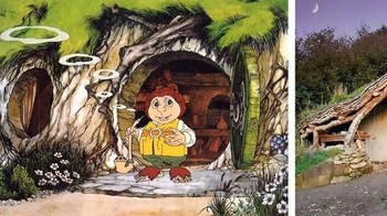 Yang ini rumah Hobbit. Di dunia nyata dibangun oleh Simon Dale untuk keluarganya. (Foto: The Hobbit/Rankin/Bass dan Simon Dale via Brightside.me)