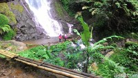 Sesampainya di lokasi curug pertama, pengunjung langsung bisa menikmati curug yang menjulang dengan ketinggian lebih dari 50 meter (Dadang Hermansyah/detikTravel) 
