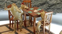Tapi yang membuat unik, kodok-kodok ini dibuat menjadi diorama. (REUTERS/Denis Balibouse)