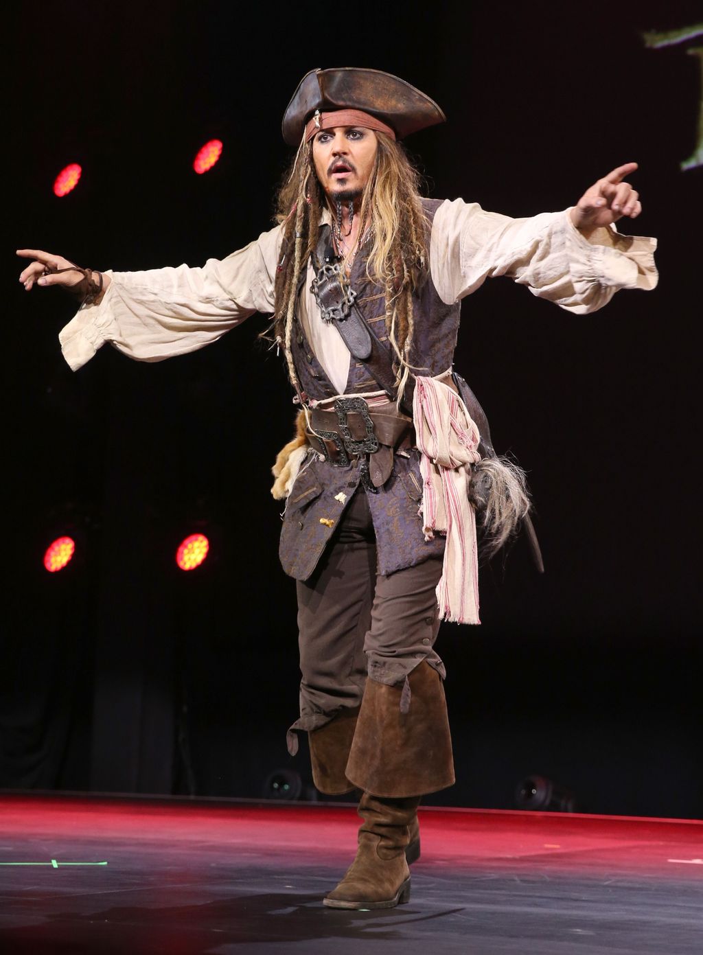ANAHEIM, CA - AUGUST 15:  Actor Johnny Depp,  dressed as Captain Jack Sparrow, of PIRATES OF THE CARIBBEAN: DEAD MEN TELL NO TALES took part today in 