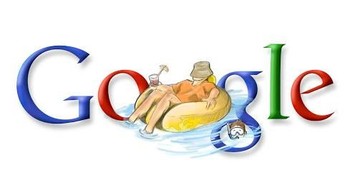 Google Doodle untuk Hari Ayah 2007 menampilkan seorang ayah di atas pelampung dan anak yang sedang snorkeling. Foto: Google