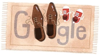 Google Doodle untuk Hari Ayah 2016 kembali tampil sederhana dengan hanya menampilkan sepatu milik ayah dan anak. Foto: Google