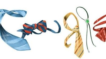 Tidak ada sosok manusia di Google Doodle spesial Hari Ayah 2010. Hanya ada kumpulan dasi yang membentuk tulisan Google. Foto: Google