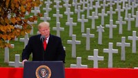 Presiden Amerika Serikat, Donald Trump turut hadir dan memberikan sambutan untuk memperingati 100 tahun berakhirnya Perang Dunia I. Carlos Barria/Reuters.