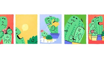 Format gif kembali digunakan pada Google Doodle unutk Hari Ayah 2017. Kali ini kaktus yang jadi tokoh utama. Foto: Google