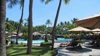 Nuansa Bali yang kental mewarnai hotel seluas 9,7 hektar ini. Ada taman, kolam renang dan pepohonan yang asri (Fitraya/detikTravel)