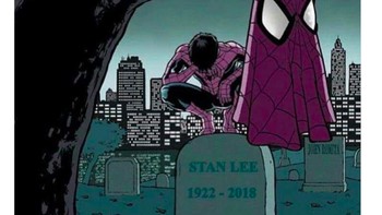 Spider Man, salah satu ciptaan Stan Lee paling terkenal, terlihat sangat berduka. Foto: Twitter