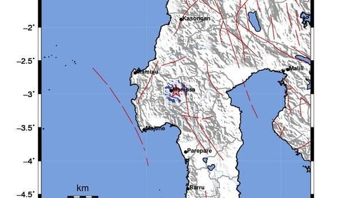 Lokasi gempa M 3,3 di Mamasa