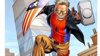 Stan Lee memakai senjata para tokoh komik buatannya. Foto: Twitter