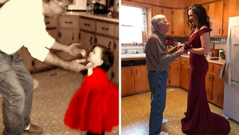 Ayan dan anak di masa silam dan foto sekarang saat si putri akan bertunangan. Foto: boredpanda