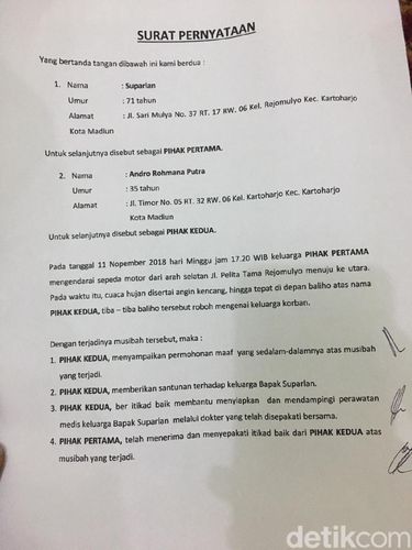 Surat perjanjian caleg PSI dan korban baliho roboh/