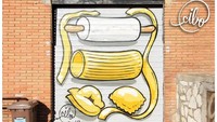 Selain buah-buahan, ia juga membuat mural bertema roti. Tapi tetap dengan warna cerah dan ukuran besar. Cantik, kan? Foto: Cibo