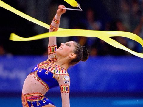 1 Oct 2000:  Alina Kabaeva of Russia on her way to Bronze in the Womens Rhythmic Gymnastics Final at Pavilion 3 on Day 16 of the Sydney 2000 Olympic Games in Sydney, Australia.  Mandatory Credit: Mike Powell /Allsport