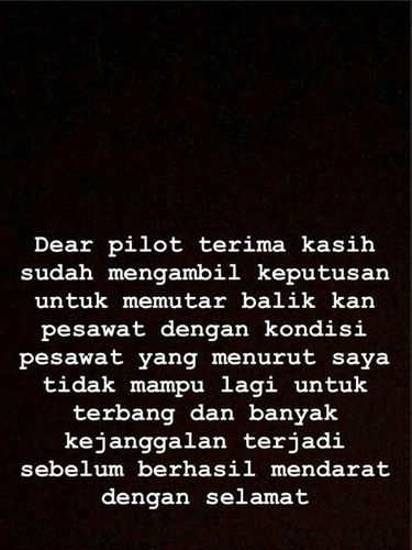 Pilot Putuskan Putar Balik, Suami Nina Zatulini Berterima Kasih