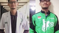 Pria bernama Nabhan Cody ini ramai diperbincangkan publik karena postingan fotonya. Cody memamerkan dua foto saat menjadi dokter dan saat menjadi driver ojek online. Foto: instagram @nabhancody