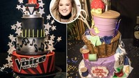 Dua kue ulang tahun Kelly Clarkson ke-36 nampak meriah ya? Ada yang bertema The Voice dan tema rajut sesuai hobi penyanyi ini. Foto: Istimewa