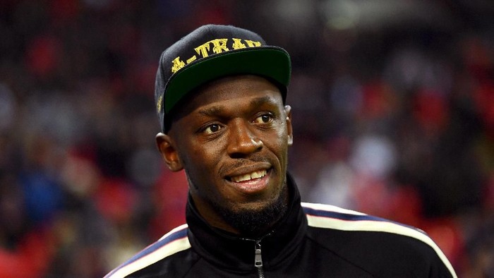 LONDON, ENGLAND - NOVEMBER 15:  Usain Bolt is seen pitchside at half time during the International Friendly match between England and United States at Wembley Stadium on November 15, 2018 in London, United Kingdom.  (Photo by Mike Hewitt/Getty Images)