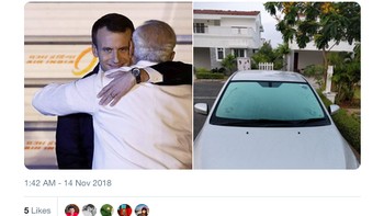 Notch ada di mana-mana: di mobil dan... kepala Presiden Prancis Emmanuel Macron. (Foto: Internet/Twitter)