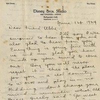 Pada 1924, Walt Disney menulis surat ke Ub Iwerks, co-creator Mickey Mouse, empat tahun sebelum karakter tersebut rilis. Surat ini berisi lamaran Walt Disney untuk bergabung dan membentuk Disney Studios. Surat penuh nilai sejarah ini terjual USD 210 ribu atau sekitar Rp 3 miliar oleh badan lelang Profiles in History. Foto: Dok. Profiles in History