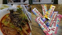 Sedang ada di Saetgang. Pemain The Producers pun tengah menikmati semangkuk mie hangat dan juga permen manis. Wah permennya kayaknya ada di Indonesia juga ya. Foto: Instagram @kimsoohyun_sooman