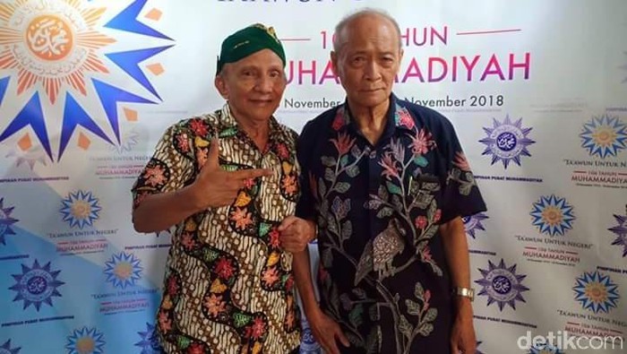 Amien Rais dan Buya Syafii Maarif di kantor PP Muhammadiyah, Senin (19/11/2018).