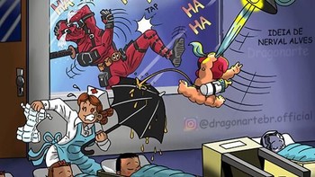 Ia menggambarkan ilustrasi kocak ketika para superhero ini memiliki bayi. Gaya petakilan Deadpool yang turun ke anaknya. (Foto: instagram/dragon_arte)