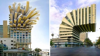 Yang satu ini merupakan konsep dari Seniman Victor Enrich dari Barcelona. Dia merombak dan merancang ulang arsitektur sebuah gedung. Dengan imajinasi dan manipulasi fotografi di komputer gedung pencakar langit dan gedung lain bisa tampak melengkung, bengkok, bahkan memutar.Foto: via Brightside