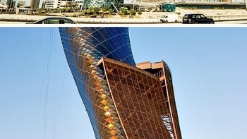Capital Gate, Abu Dhabi, Uni Emirat Arab. Dengan ketinggian 520 kaki, Capital Gate adalah salah satu bangunan tertinggi di Abu Dhabi. Guinness World Records menyertifikasi Capital Gate sebagai menara buatan manusia yang paling ramping di dunia. Menara ini miring 18 derajat. Sebagai perbandingan, Menara Pisa miring 4 derajat. Foto: via Brightside