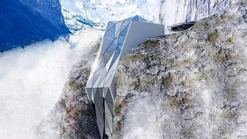 Hotel di tebing Alpen. Sejauh ini, gedung tersebut masih sebatas konsep. Namun rencananya, akan dibangun hotel di tebing pegunungan Alpen. Kreator gedung ini adalah Andrii Rozhko yang terinspirasi oleh lanskap pegunungan yang dramatis. Foto: via Brightside