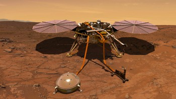 InSight akhirnya mendarat dengan selamat pada 26 November. Ini adalah ilustrasinya kala nanti melakukan tugas penelitiannya di sana. Foto: NASA