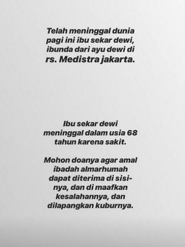 Ayu Dewi Berduka, Sang Bunda Meninggal Dunia