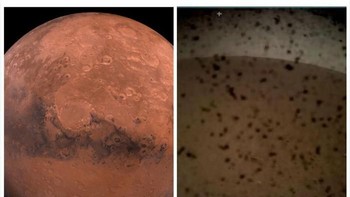 Karena foto perdana InSight kurang jelas, jadilah meme Mars di Instagram dengan seperti apa kenyataannya. Foto: Twitter