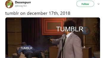 Tumblr diibaratkan membunuh dirinya sendiri dengan menerapkan kebijakan ini. Foto: Twitter