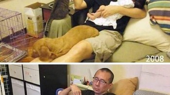 Potret ayah dan anak dulu dan sekarang dalam waktu 10 tahun. (Foto: Brightside)