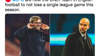 Di Liga Inggris, tinggallah Liverpool yang sampai sekaranh belum dikalahkan tim manapun. Foto: Twitter