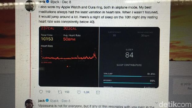 Detak jantung bos Twitter Jack Dorsey melambat saat melakukan meditasi.