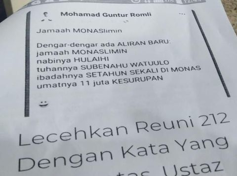 Barang bukti berupa print out screenshot status FB Guntur Romli ke polisi