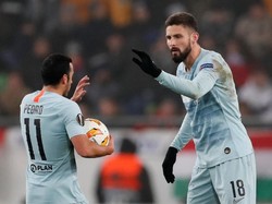 Melempem di Liga Inggris, Olivier Giroud justru tampil tajam di Liga Europa dengan torehan empat gol sejauh ini. (Matthew Childs/Reuters)