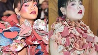 Meski bukan selebriti, Sine Benjaphornn dari Thailand amat menarik perhatian karena membuat parodi gaun artis berbahan makanan. Seperti gaun daging ham miliknya untuk meniru milik Rihanna. Foto: Istimewa