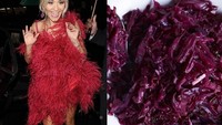 Dengan sentuhan warna ungu kemerahan, Rita Ora pakai gaun mirip kubis. Gimana menurut kamu? Foto: Istimewa